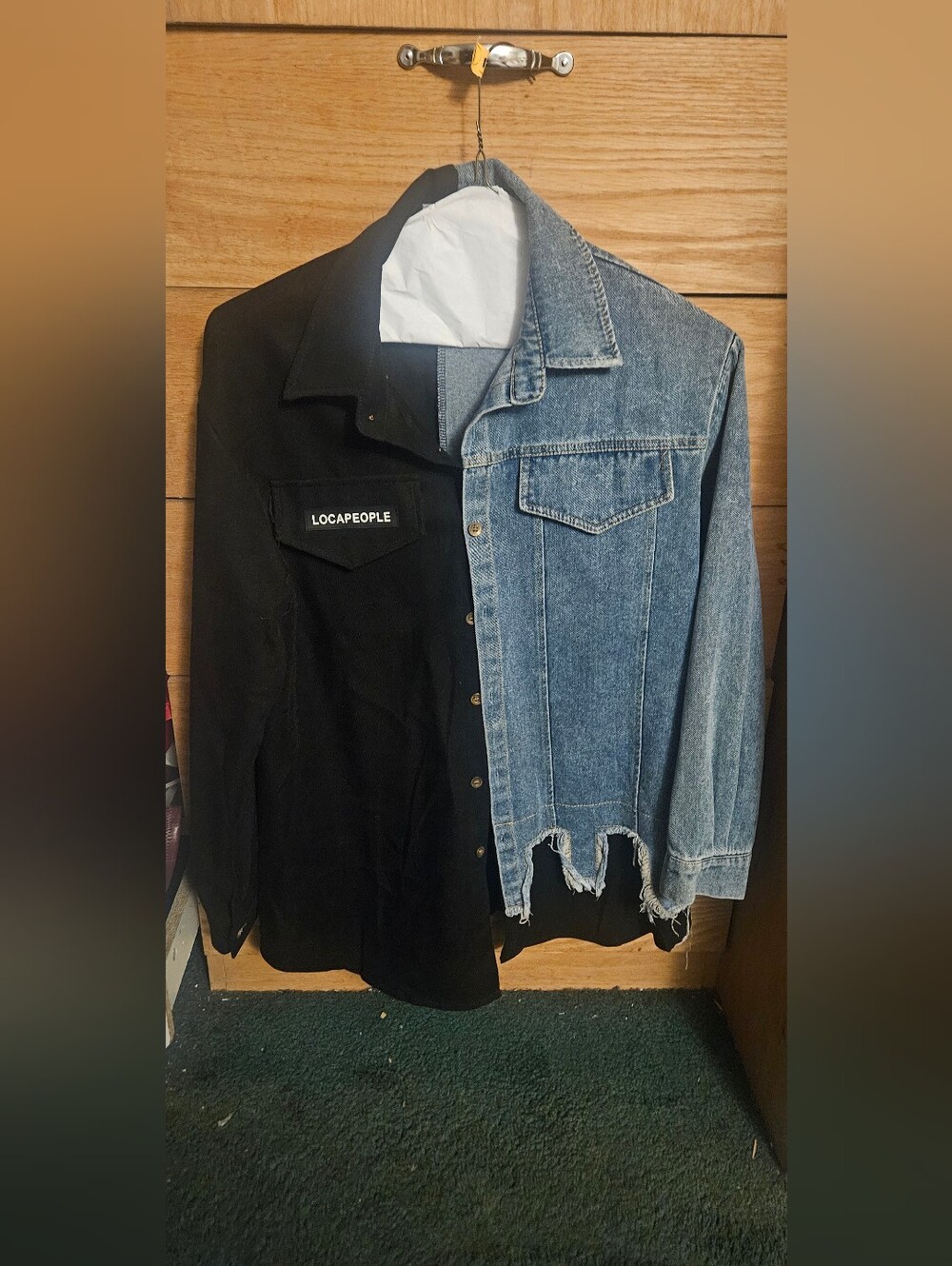 Two-Tone Denim and Black Button-Up Shirt Jacket - Blue/Black